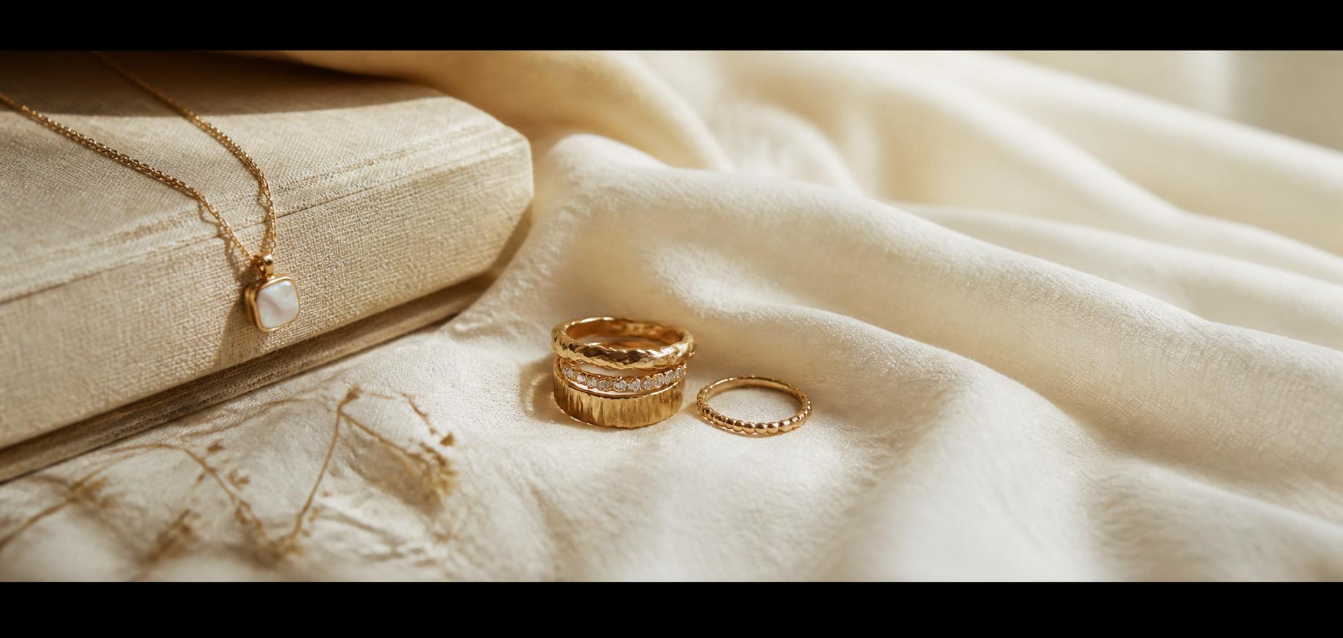 LORÉVA — gold jewelry on tactile cream fabric