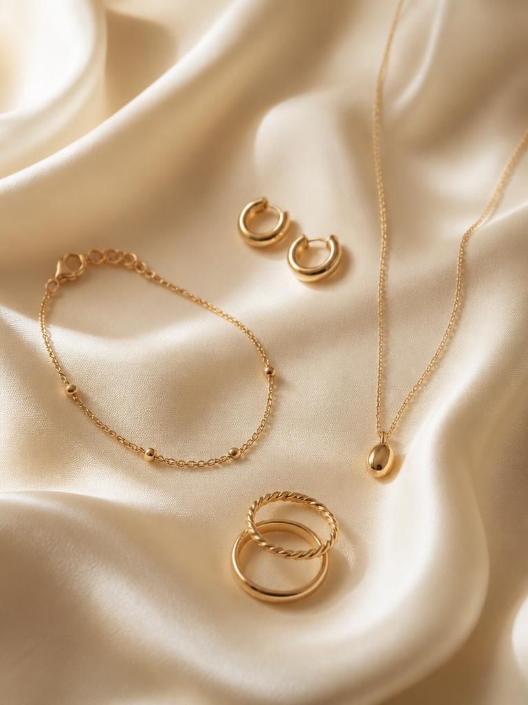 LORÉVA — curated gold jewelry on flowing ivory silk